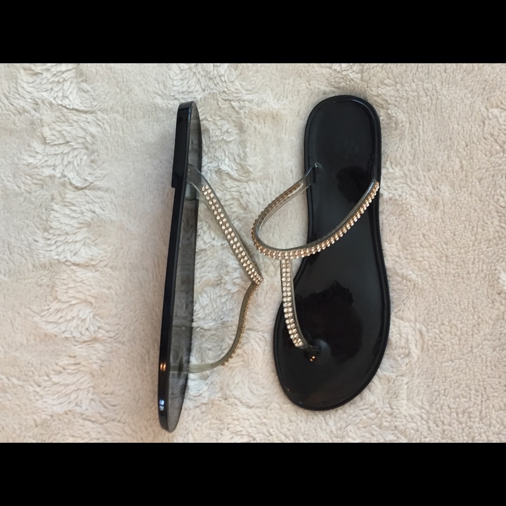 Nomad Black & Gold Rhinestone Flip-Flops. - Picture 5 of 10